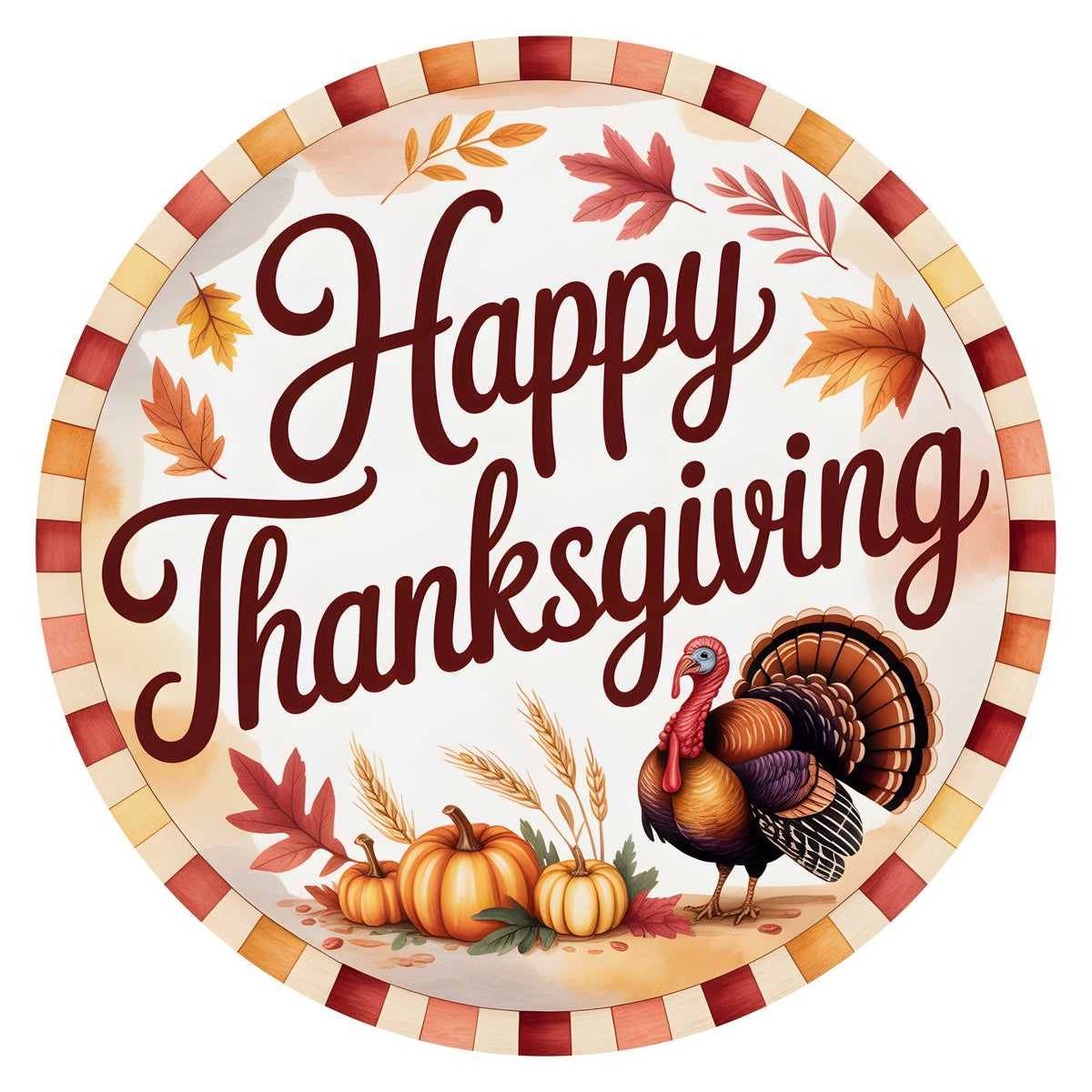 10.5" Round Waterproof Sign: Happy Thanksgiving Turkey Pumpkins Item Number: CD1424NH-105