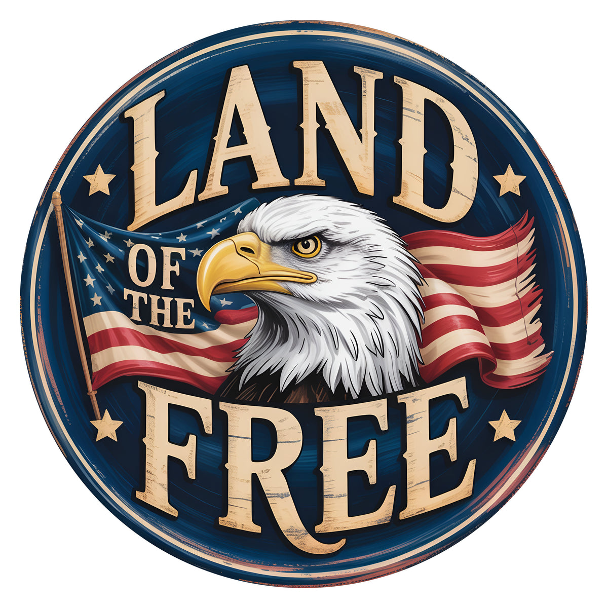 10.5" Round Waterproof Sign: Land of the Free Bald Eagle Item Number: CD1234NH-105