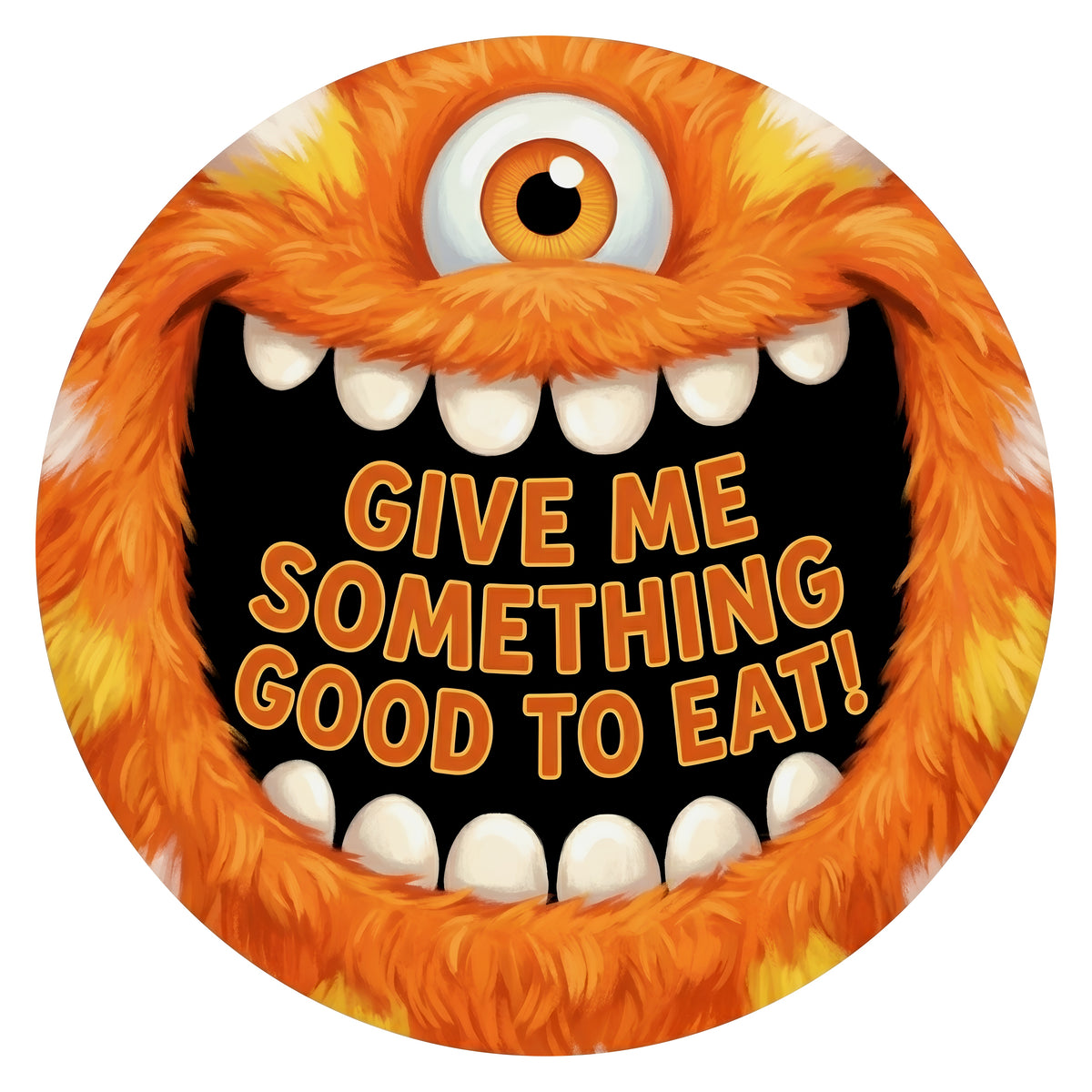 10.5" Round Waterproof Sign: Something Good To Eat Orange Monster Item Number: CD1228NH-105