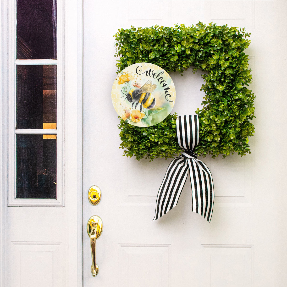 10.5" Round Waterproof Sign: Watercolor Welcome Bee Lifestyle Photo