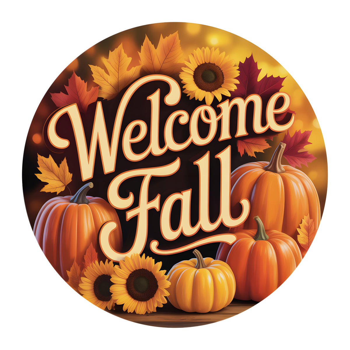 10.5" Round Waterproof Sign: Welcome Fall Pumpkins Sunflowers Item Number: CD1378NH-105