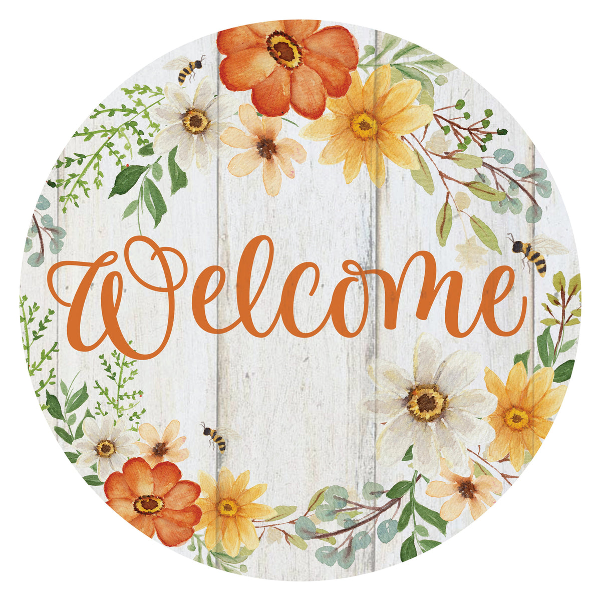 10.5" Round Waterproof Sign: Welcome Floral Bees Item Number: CD0993NH-105