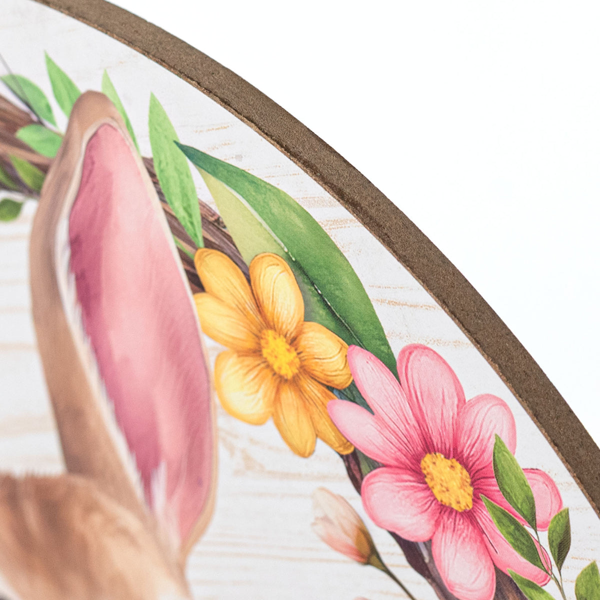 10.5" Round Wooden Sign: Floral Bunny Easter Eggs detail photo 3