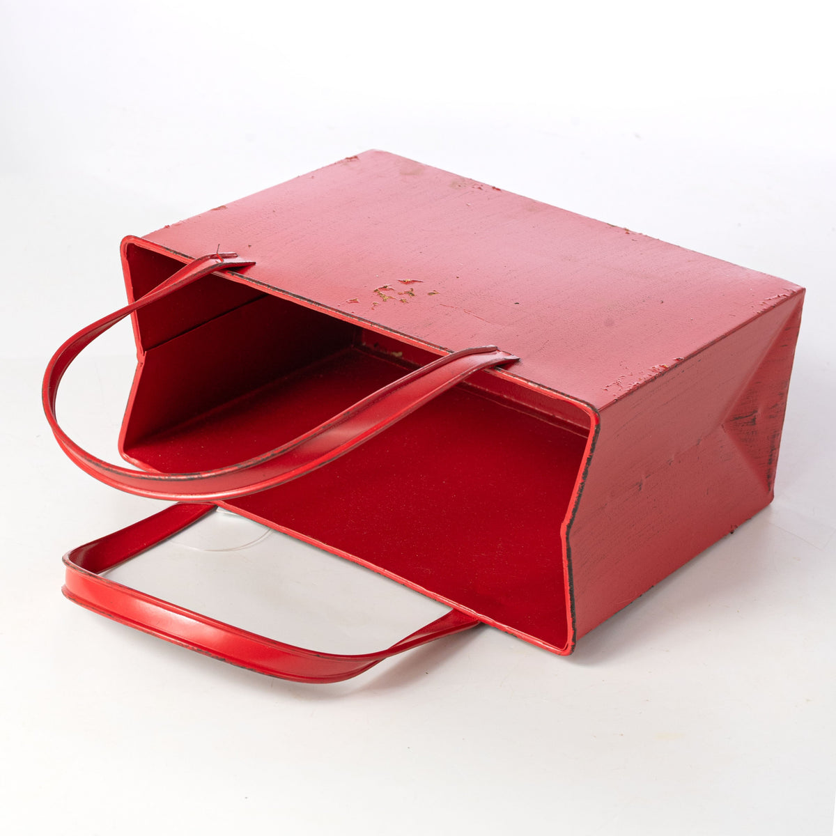10" Distressed Metal Tote Bag Container: Red detail photo 4