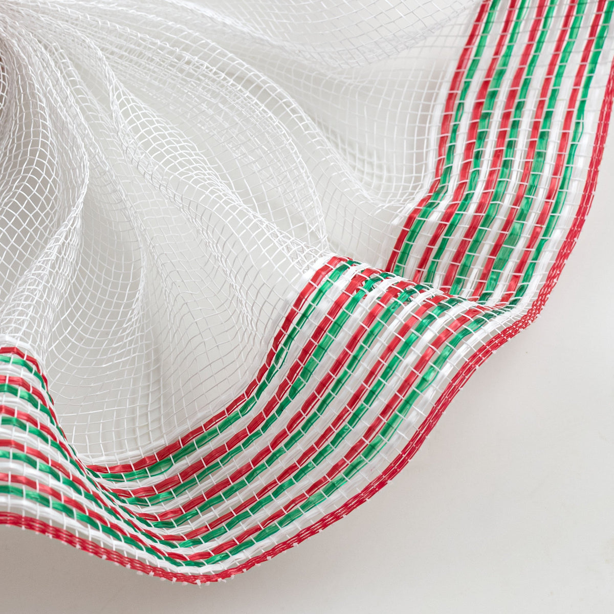 10" Wide Strip Border Stripe Mesh: White, Red & Emerald Green Lifestyle Photo