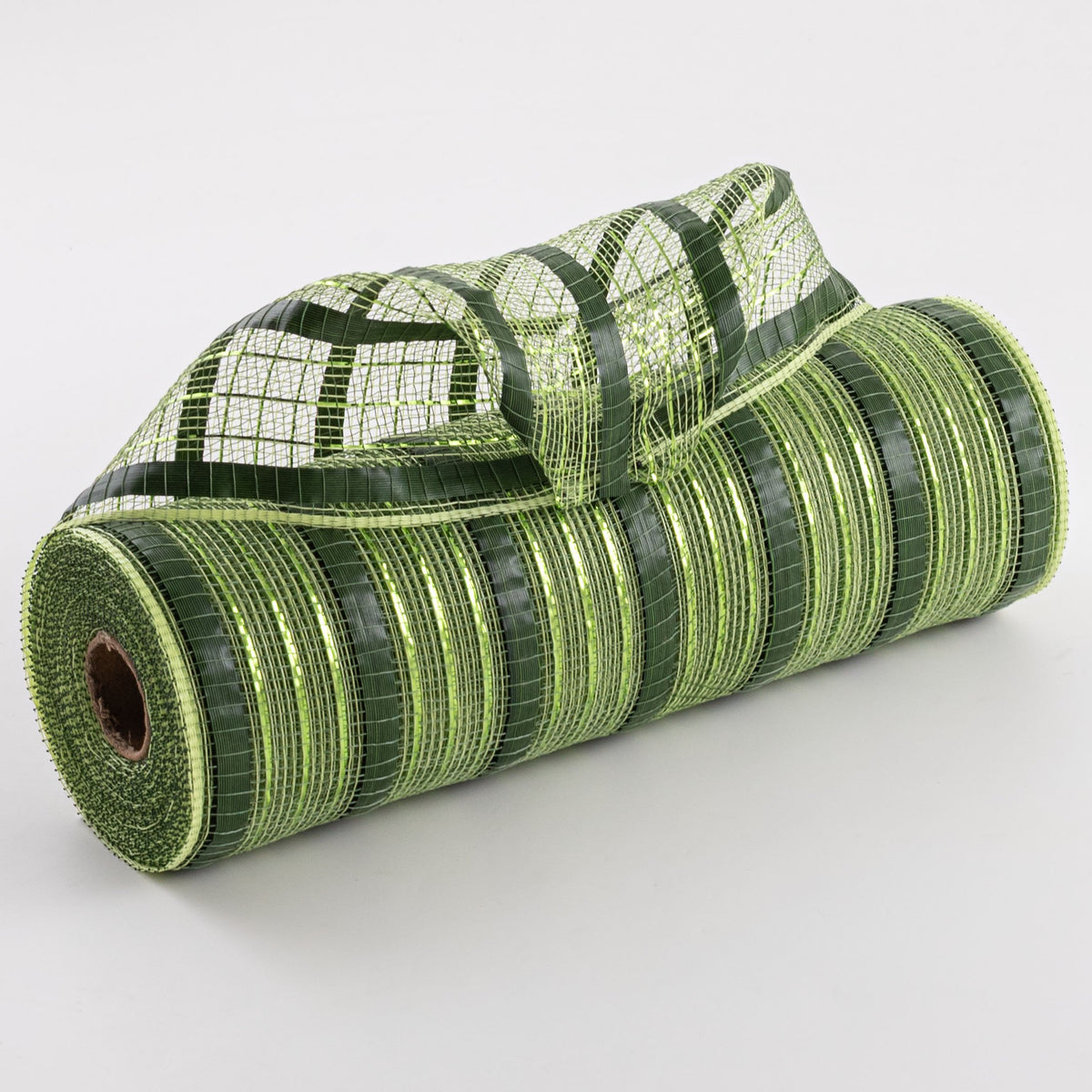 10" XL Wide Foil Stripe Mesh: Metallic Moss Green & Aspidistra Item Number: RY803932