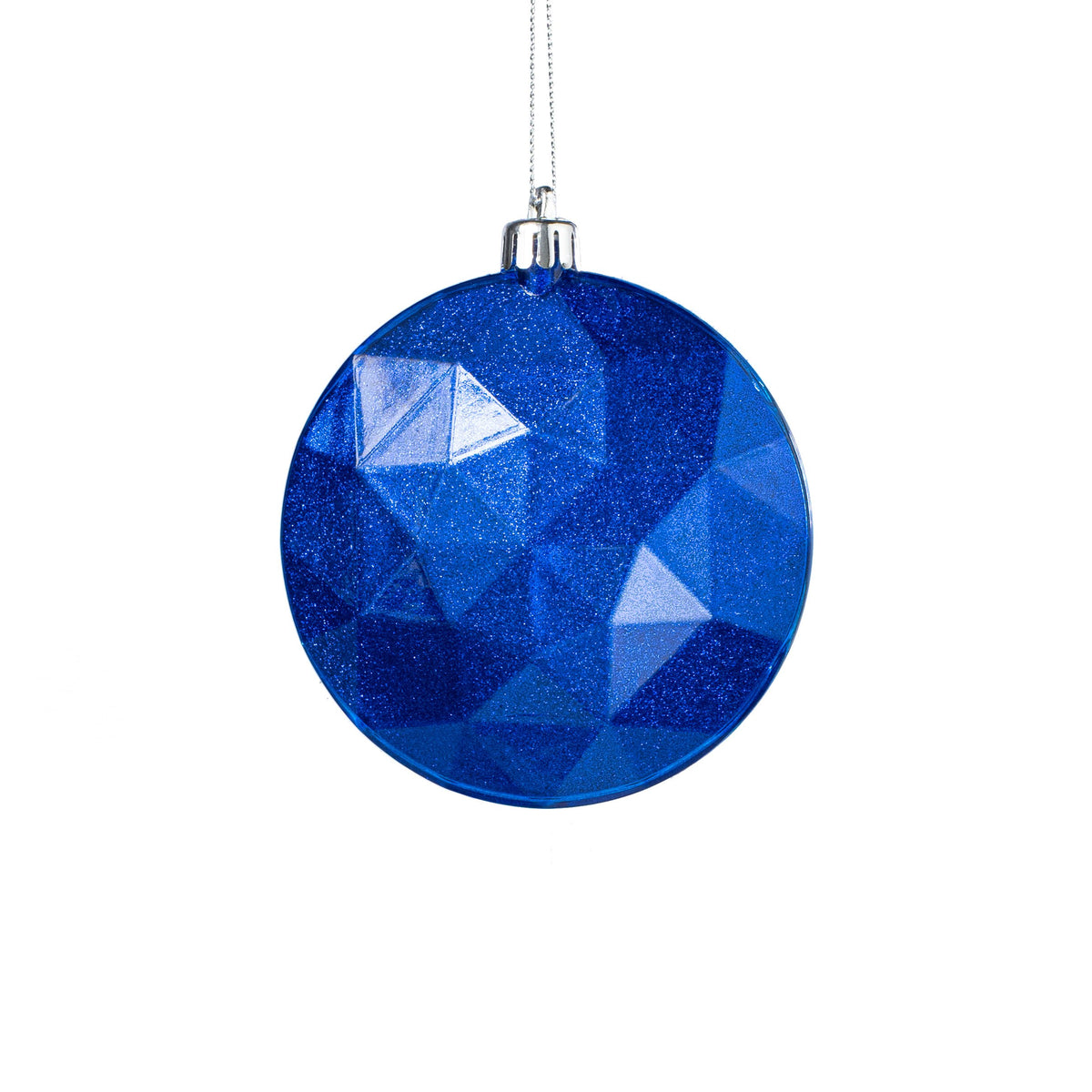 100mm Faceted Flat Round Gem Ornament: Glitter Inside Royal Blue Item Number: XJ765525