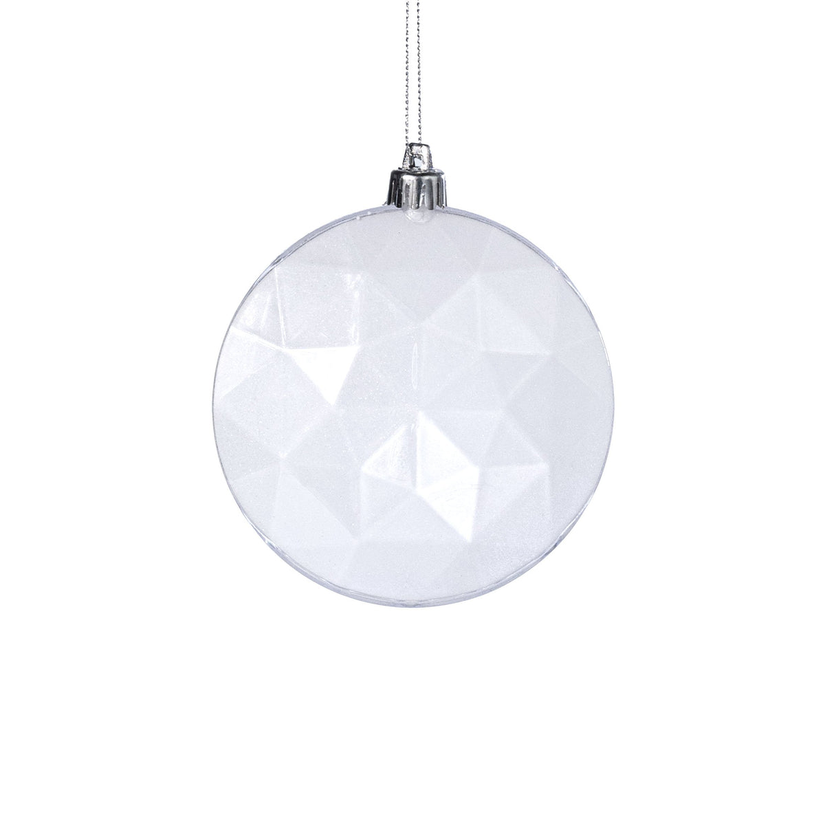 100mm Faceted Flat Round Gem Ornament: Glitter Inside White Item Number: XJ765427