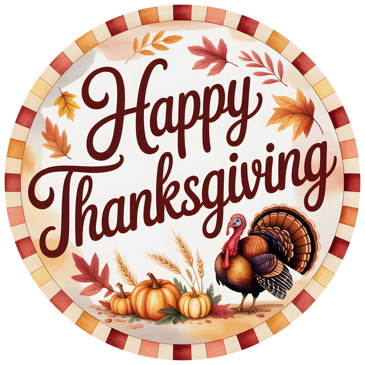 11.75" Round Waterproof Sign: Happy Thanksgiving Turkey Pumpkins Item Number: CD1424NH-118