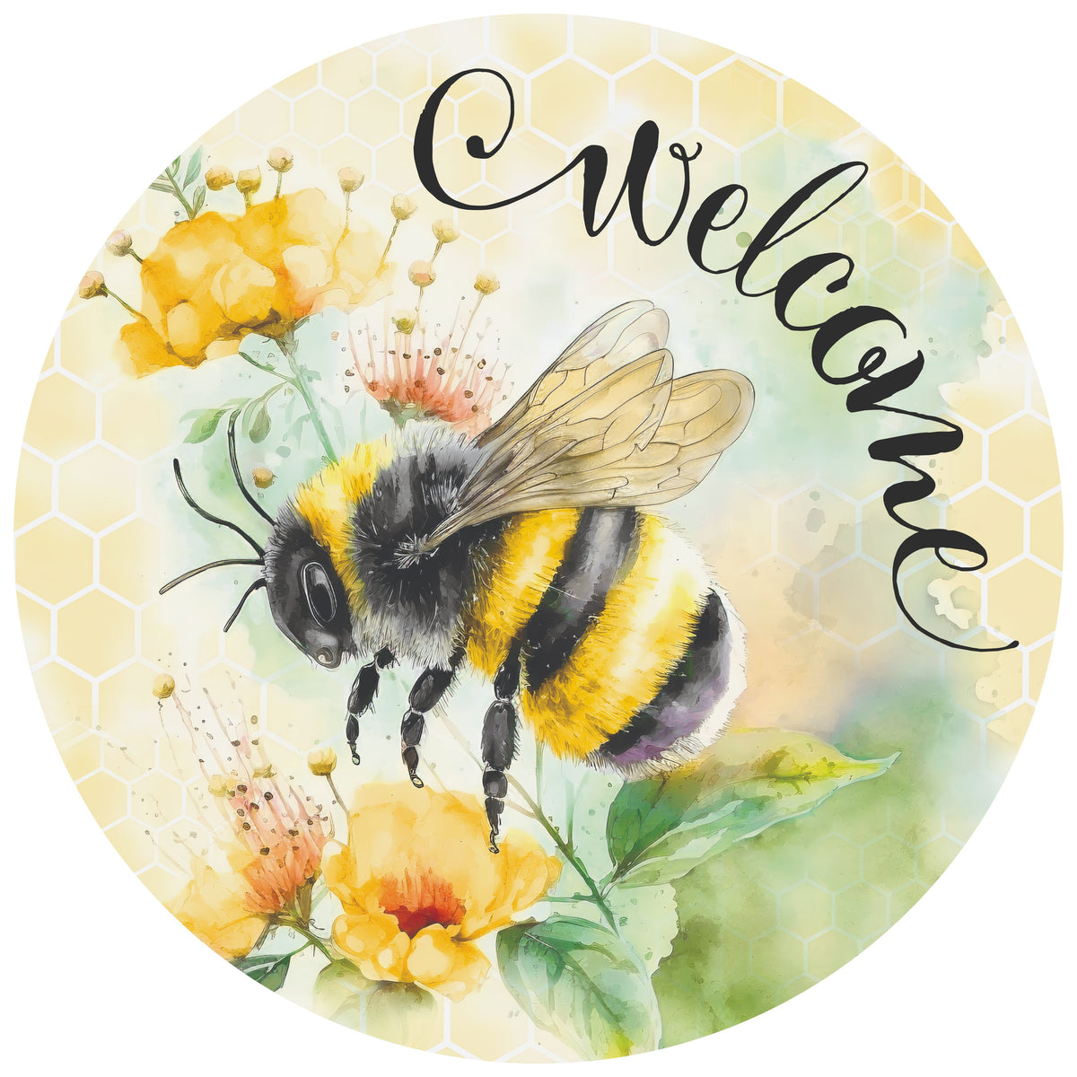 11.75" Round Waterproof Sign: Watercolor Welcome Bee Item Number: CD1152NH-118