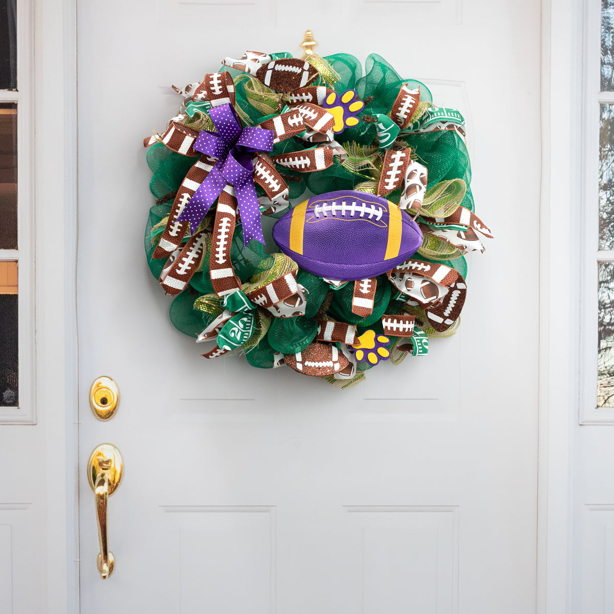 11" Embossed Metal Football Sign: Purple & Golden Yellow detail photo 4