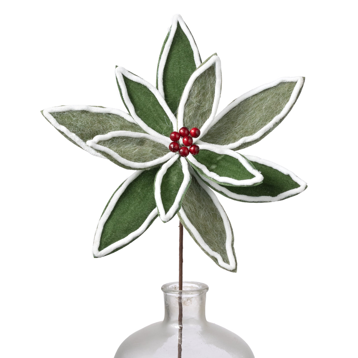 12" x 20" Wool & Velvet Poinsettia Stem: Green & White Item Number: 253213