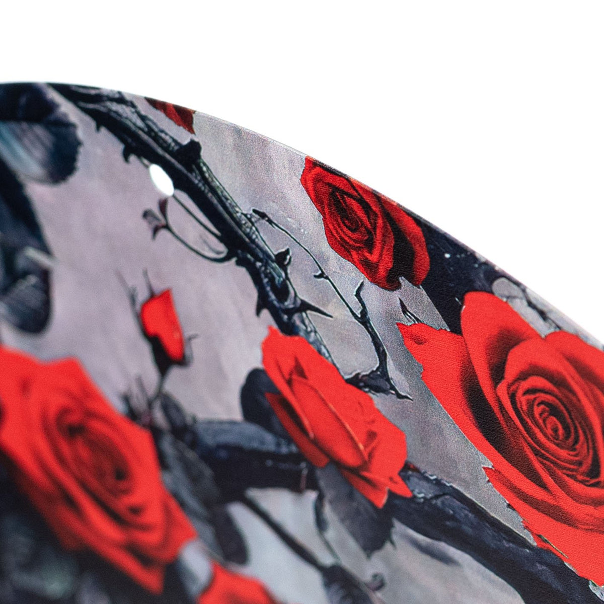 12" Round Metal Sign: Black & Red Roses Welcome Skeleton detail photo 3