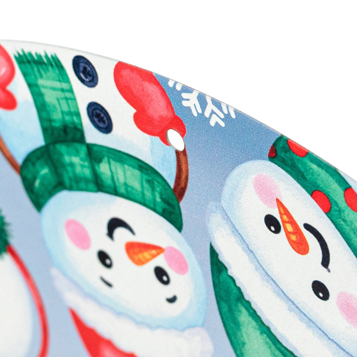 12" Round Metal Sign: Blue Let it Snow Snowmen detail photo 3