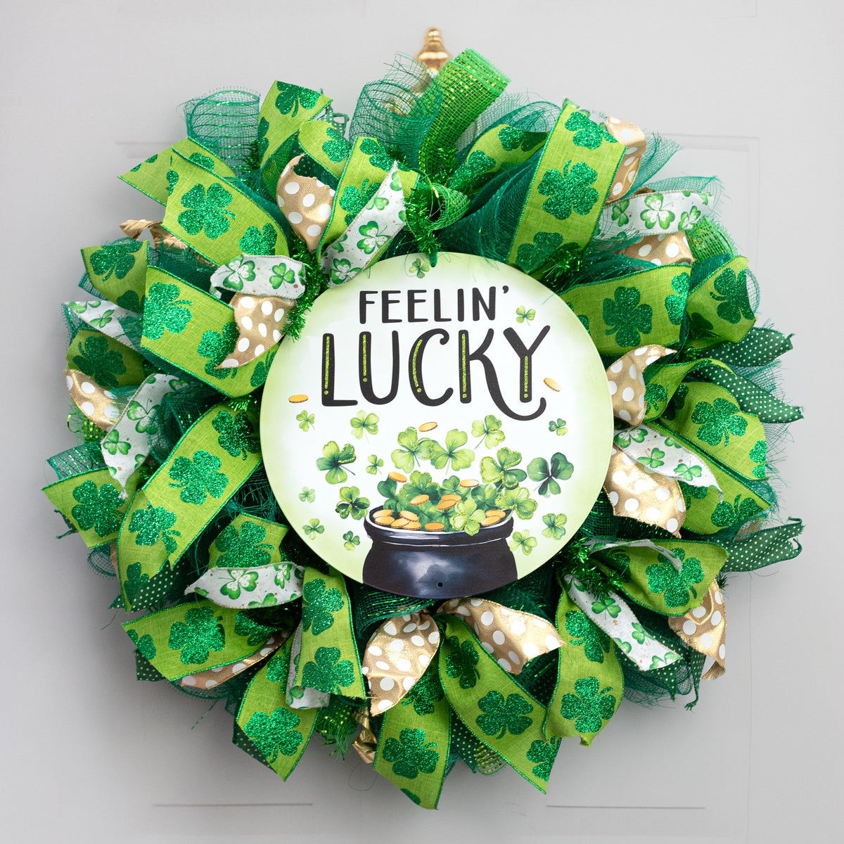 12" Round Metal Sign: Glittered Feeling Lucky Lifestyle Photo