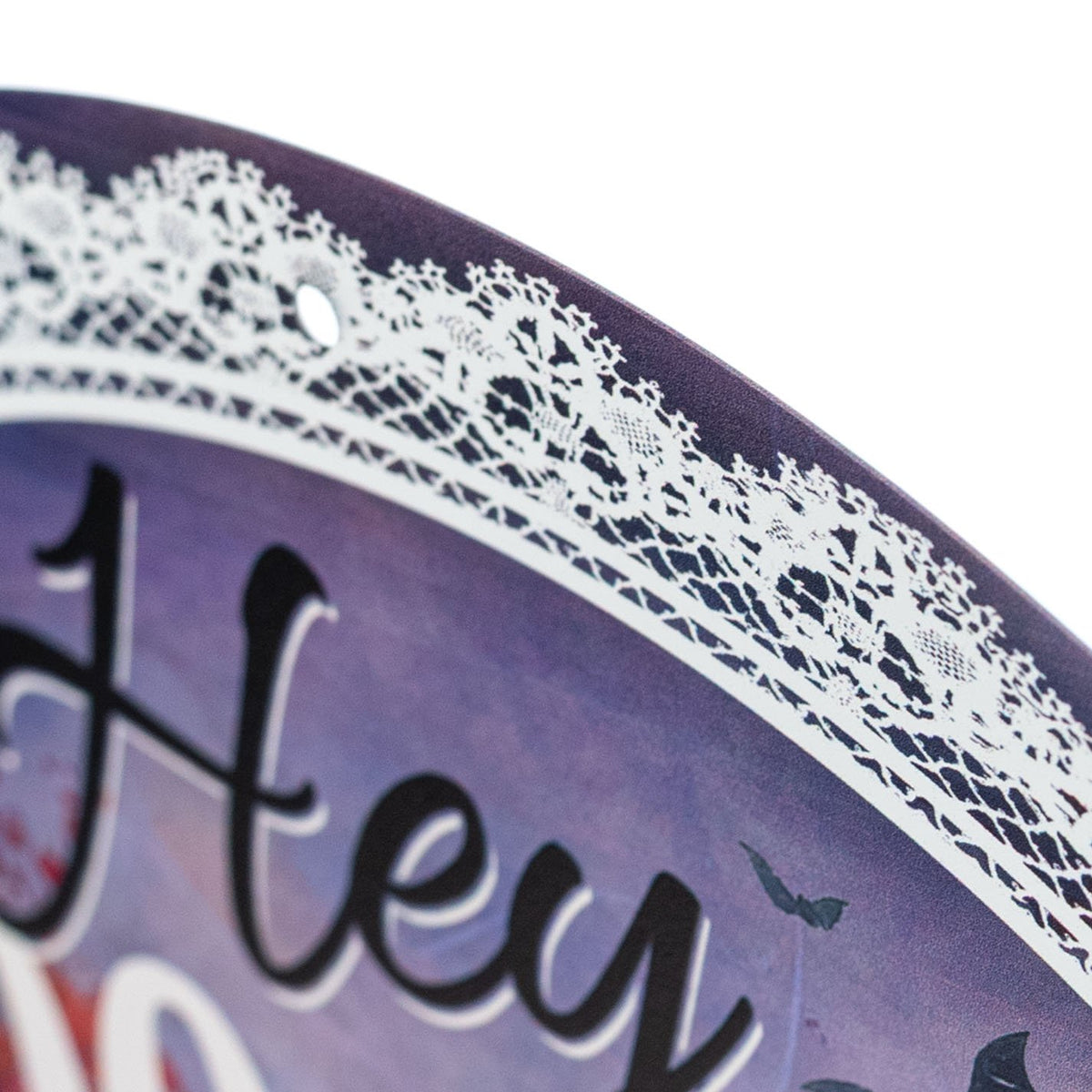 12" Round Metal Sign: Hey Boo-tiful Fancy Ghosts Orange detail photo 3
