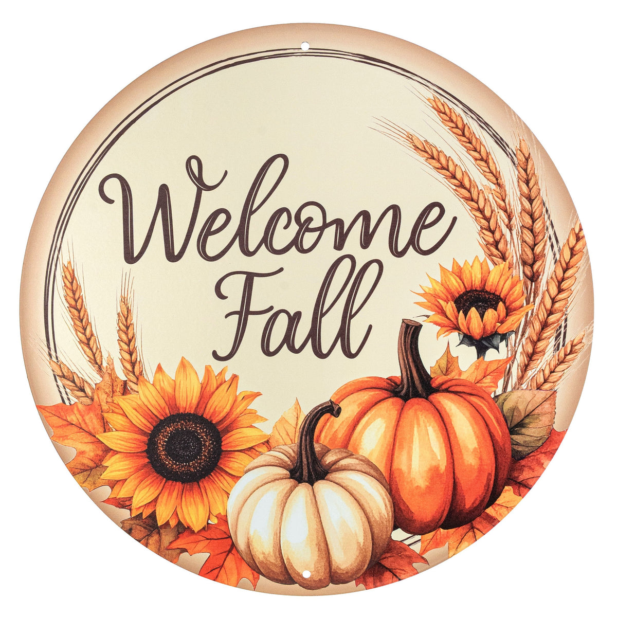 12" Round Metal Sign: Welcome Fall Pumpkins Item Number: MD1891