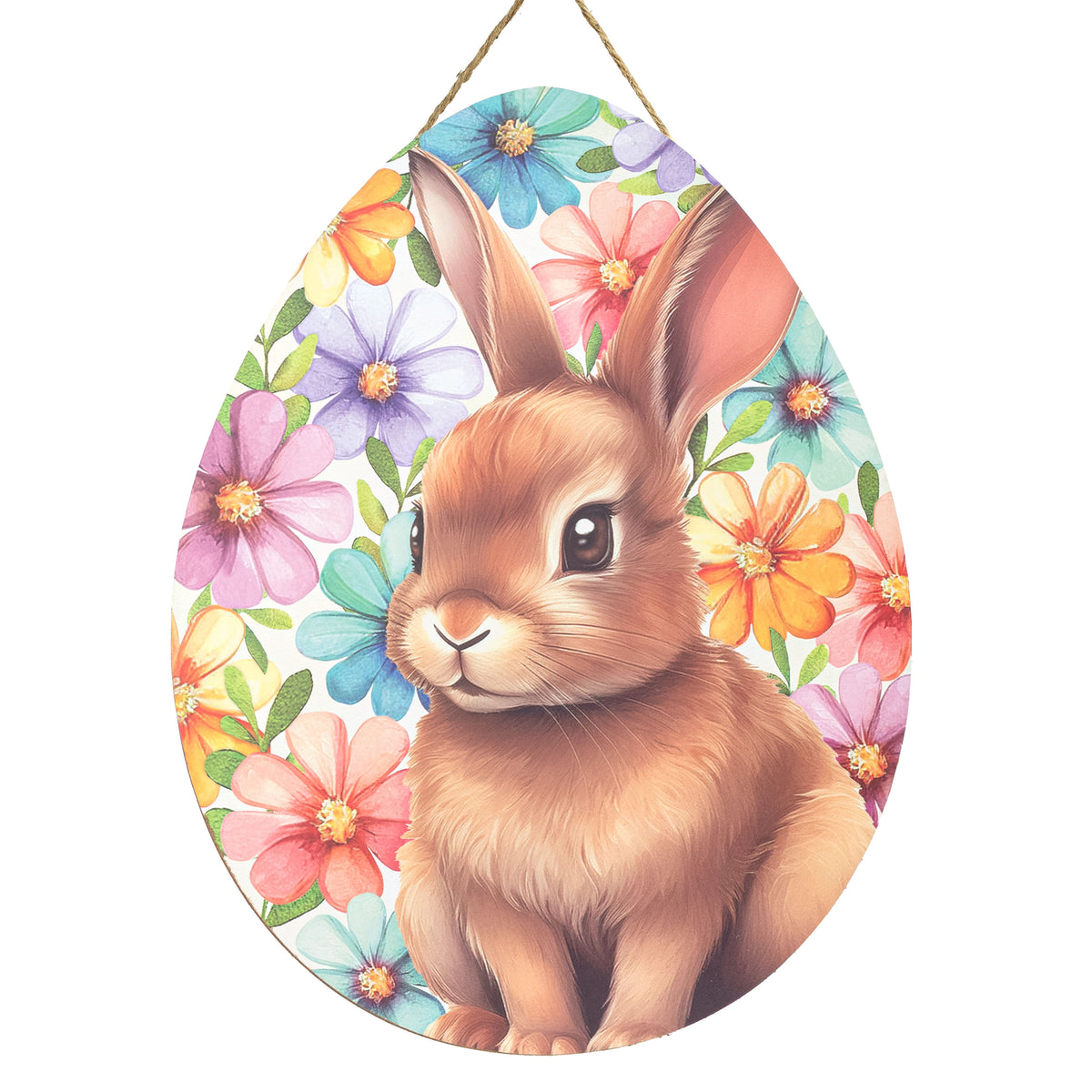 12" Wooden Egg Sign: Easter Bunny on Florals Item Number: AP7430F4