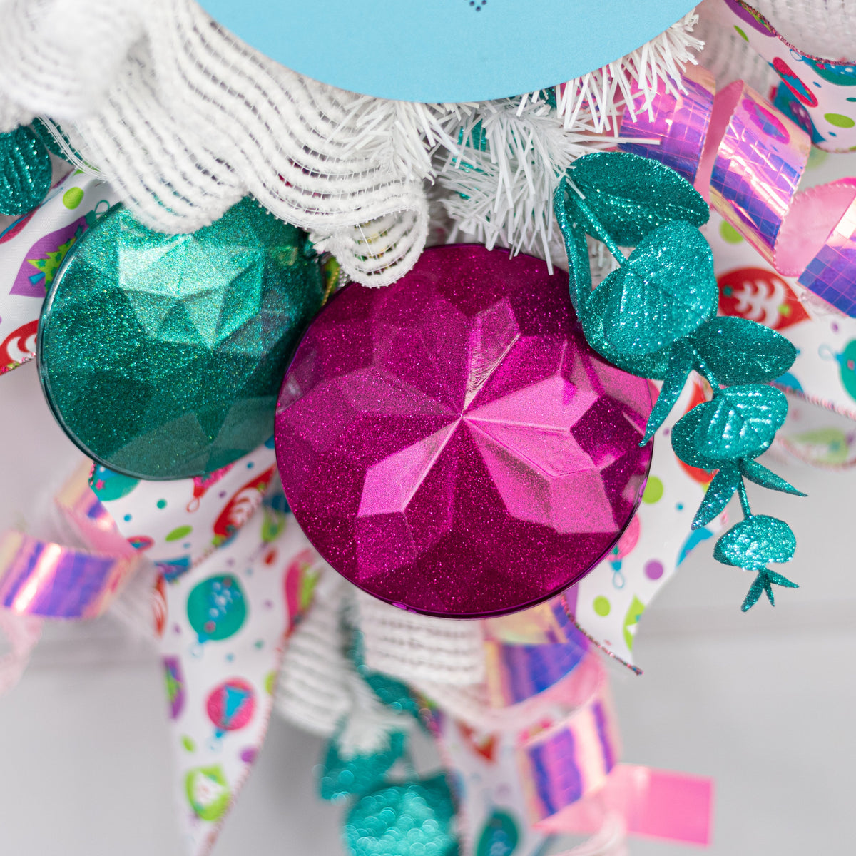 120mm Faceted Flat Round Gem Ornament: Glitter Inside Fuchsia Pink Lifestyle Photo
