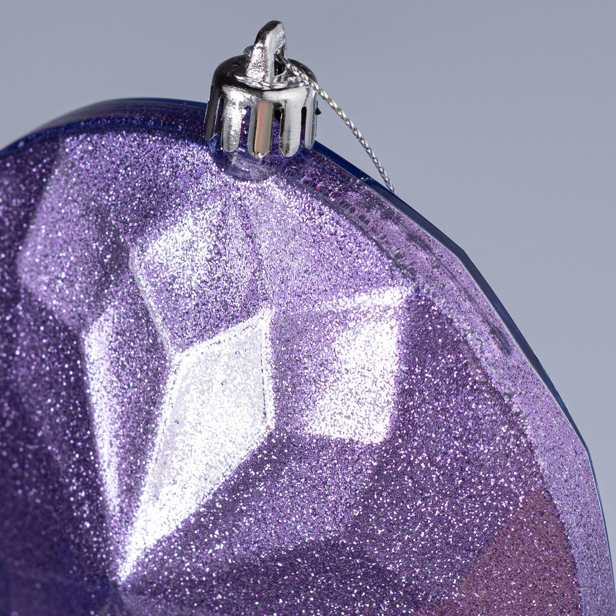 120mm Faceted Flat Round Gem Ornament: Glitter Inside Lavender detail photo 3