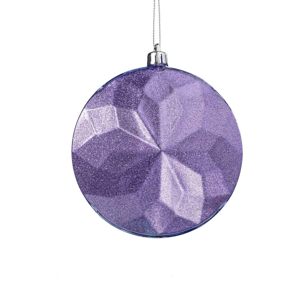 120mm Faceted Flat Round Gem Ornament: Glitter Inside Lavender Item Number: XJ765713