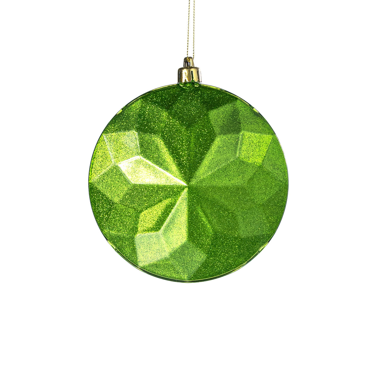 120mm Faceted Flat Round Gem Ornament: Glitter Inside Lime Green Item Number: XJ765769