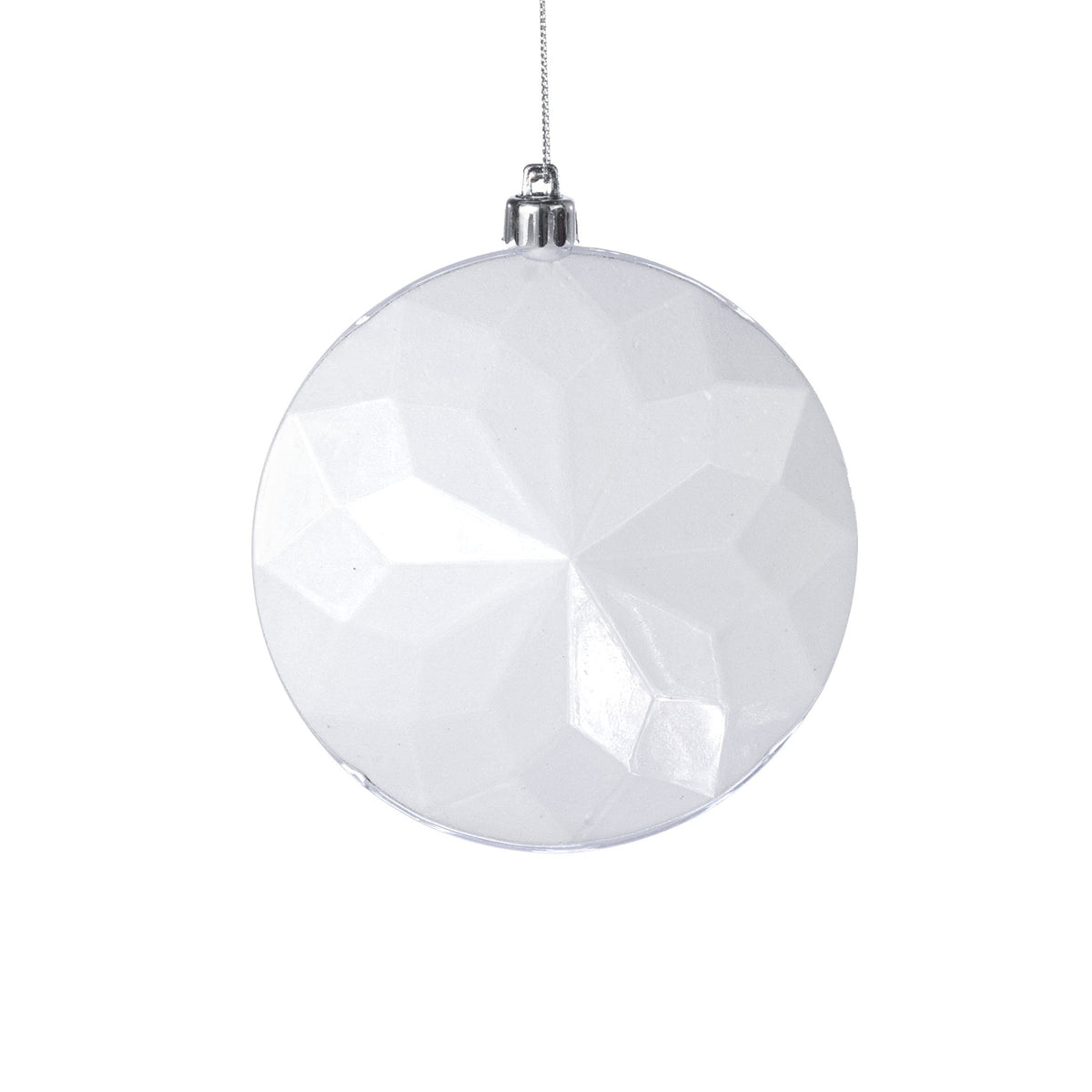 120mm Faceted Flat Round Gem Ornament: Glitter Inside White Item Number: XJ765627