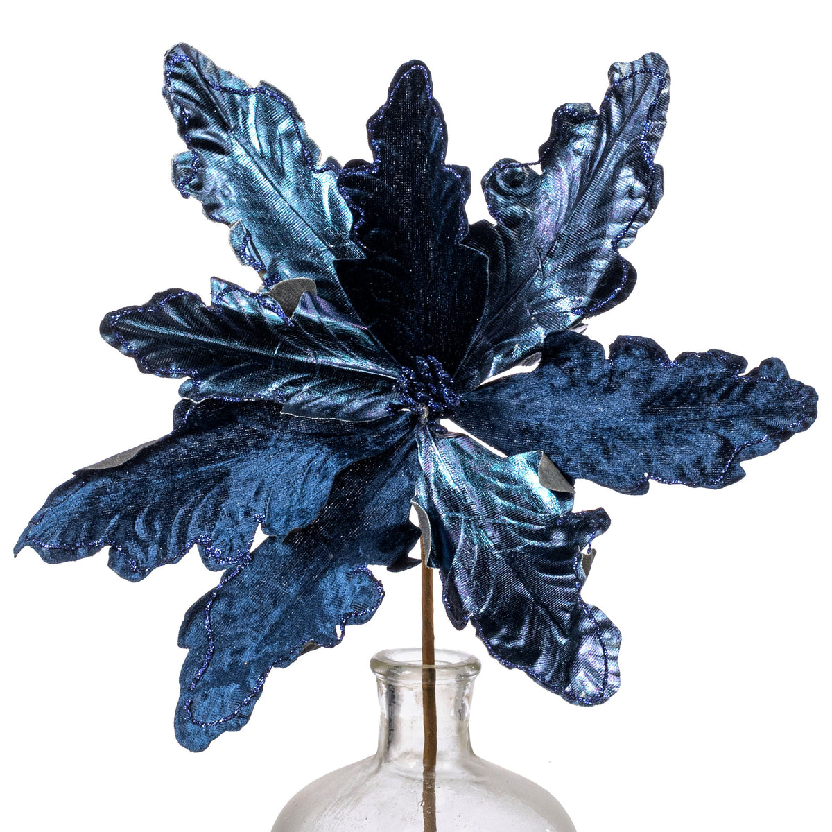 125" Velvet & Metallic Poinsettia Spray: Navy Blue Item Number: 40469