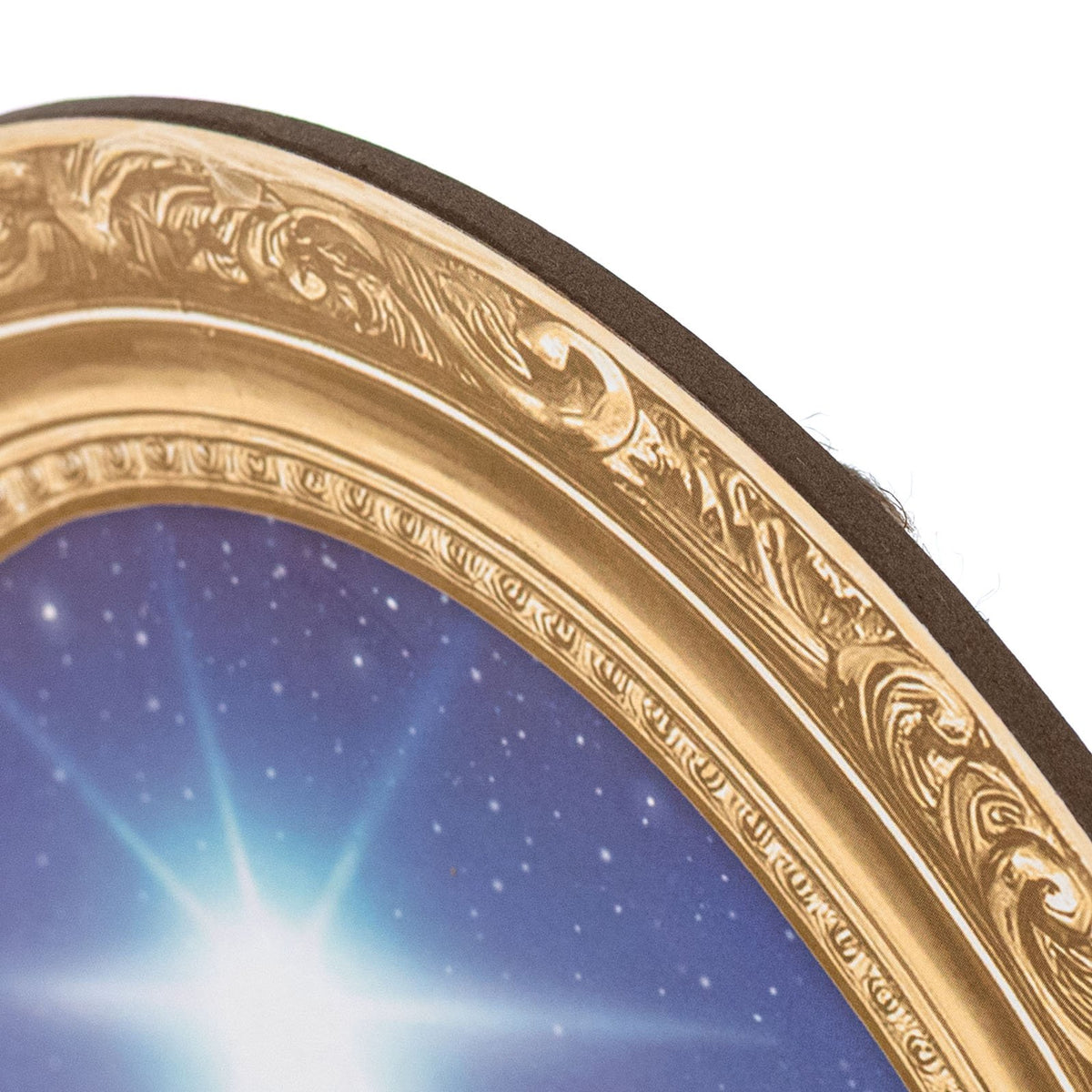 13" Oval Wooden Sign: Framed Holy Family Nativity detail photo 3