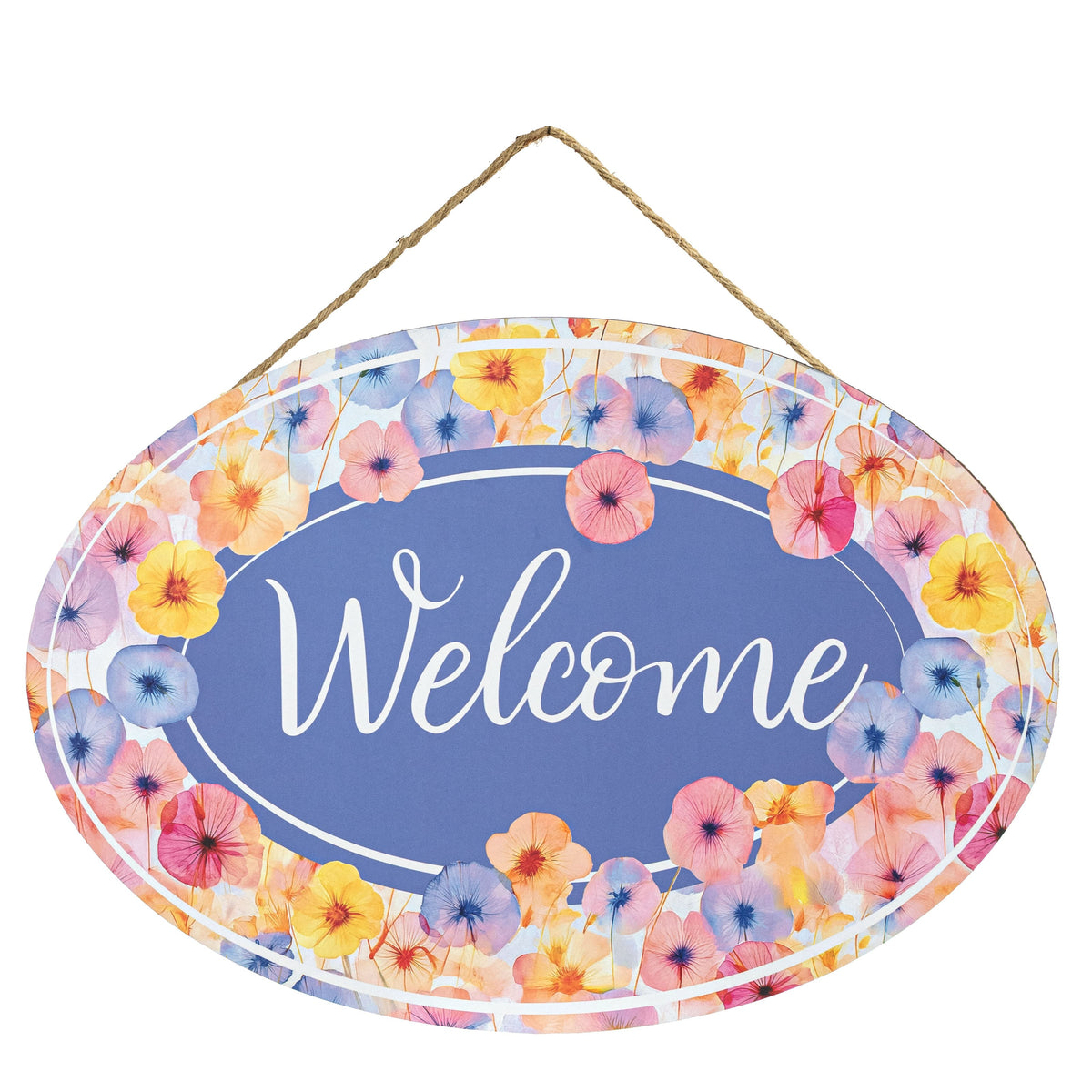 13" Oval Wooden Sign: Pink & Blue X-Ray Poppy Flowers Item Number: AP7432F1