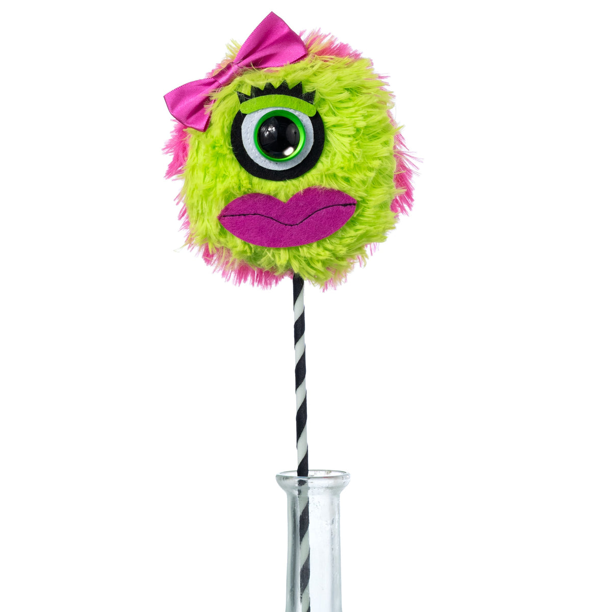 5" x 14" Furry One Eyed Hair-Bow Halloween Monster Pick: Lime & Pink Item Number: HH409776