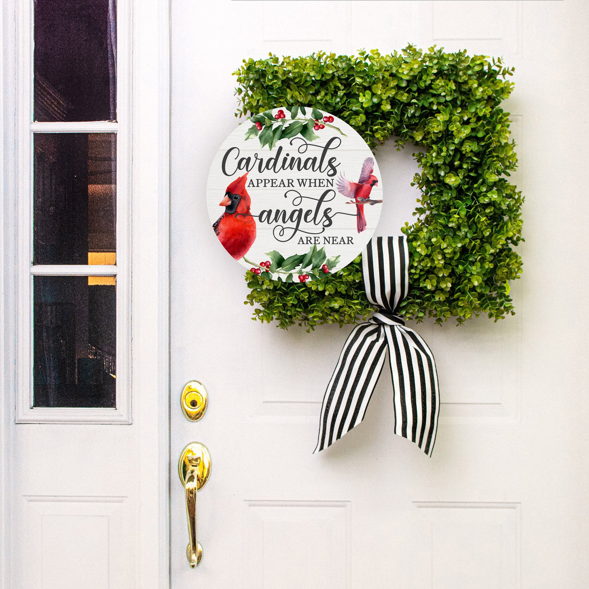 14" Round Waterproof Sign: When Cardinals Appear Lifestyle Photo
