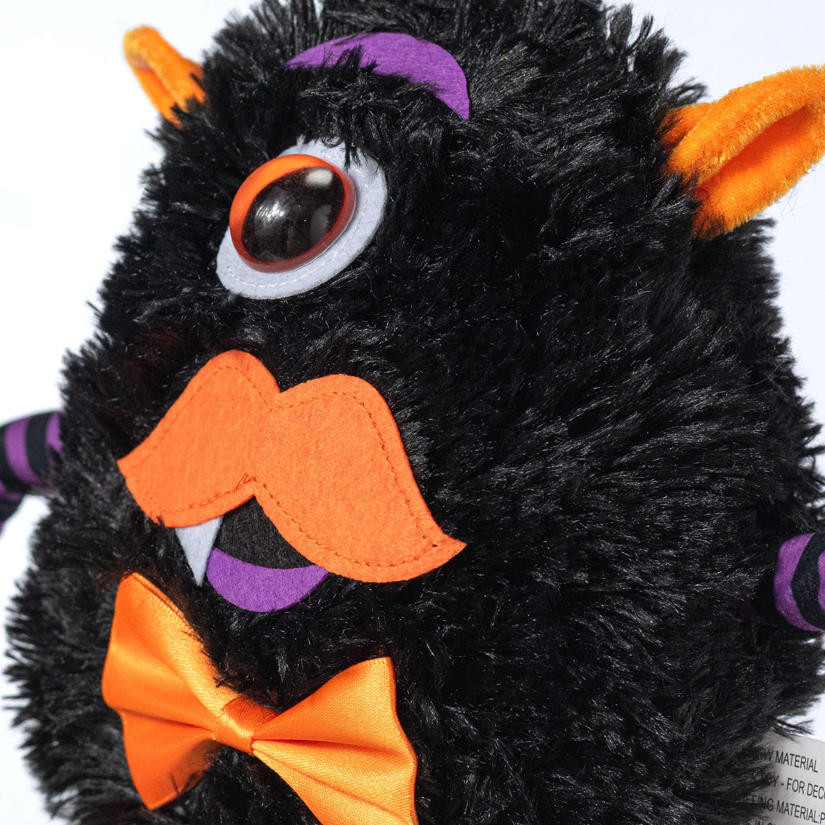 15" Plush Bow-Tie Halloween Monster Wreath Decor: Black detail photo 3