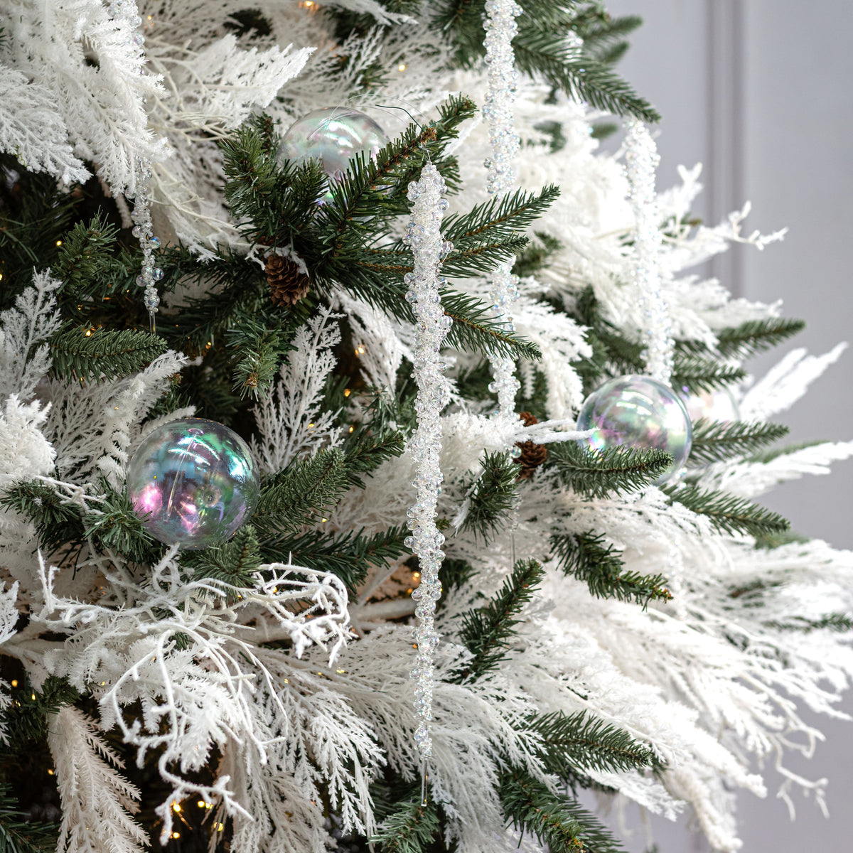 16" Beaded Icicle Ornament: Iridescent Clear Lifestyle Photo