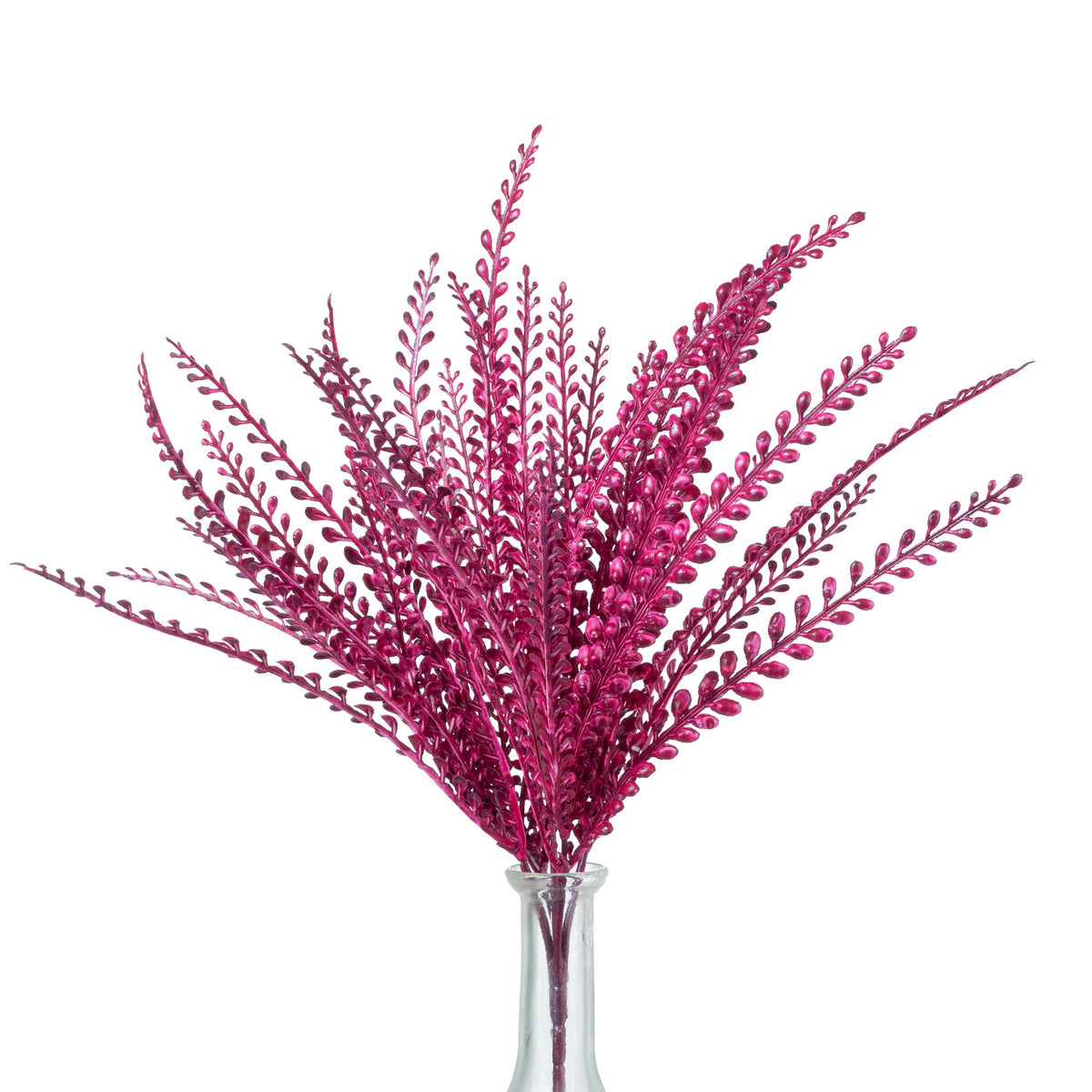 16" Plastic Leaf Button Fern Bush: Iridescent Fuchsia Pink (5 Stem) Item Number: 57498BT