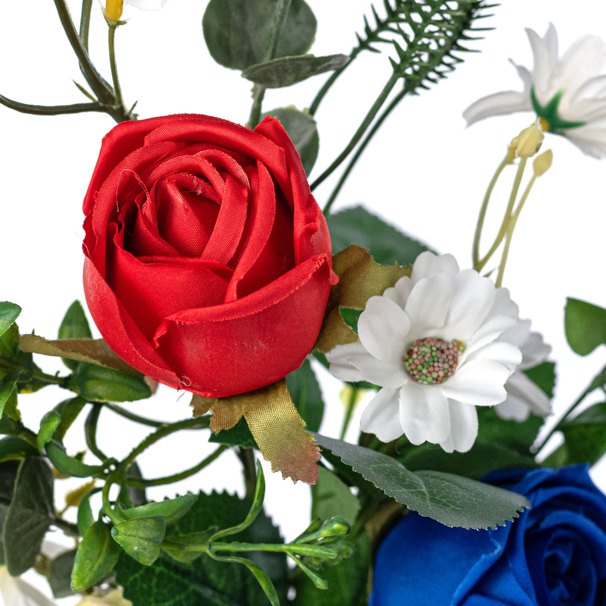 18" Roses & Eucalyptus Leaves Mixed Pick: Red, White & Blue Lifestyle Photo