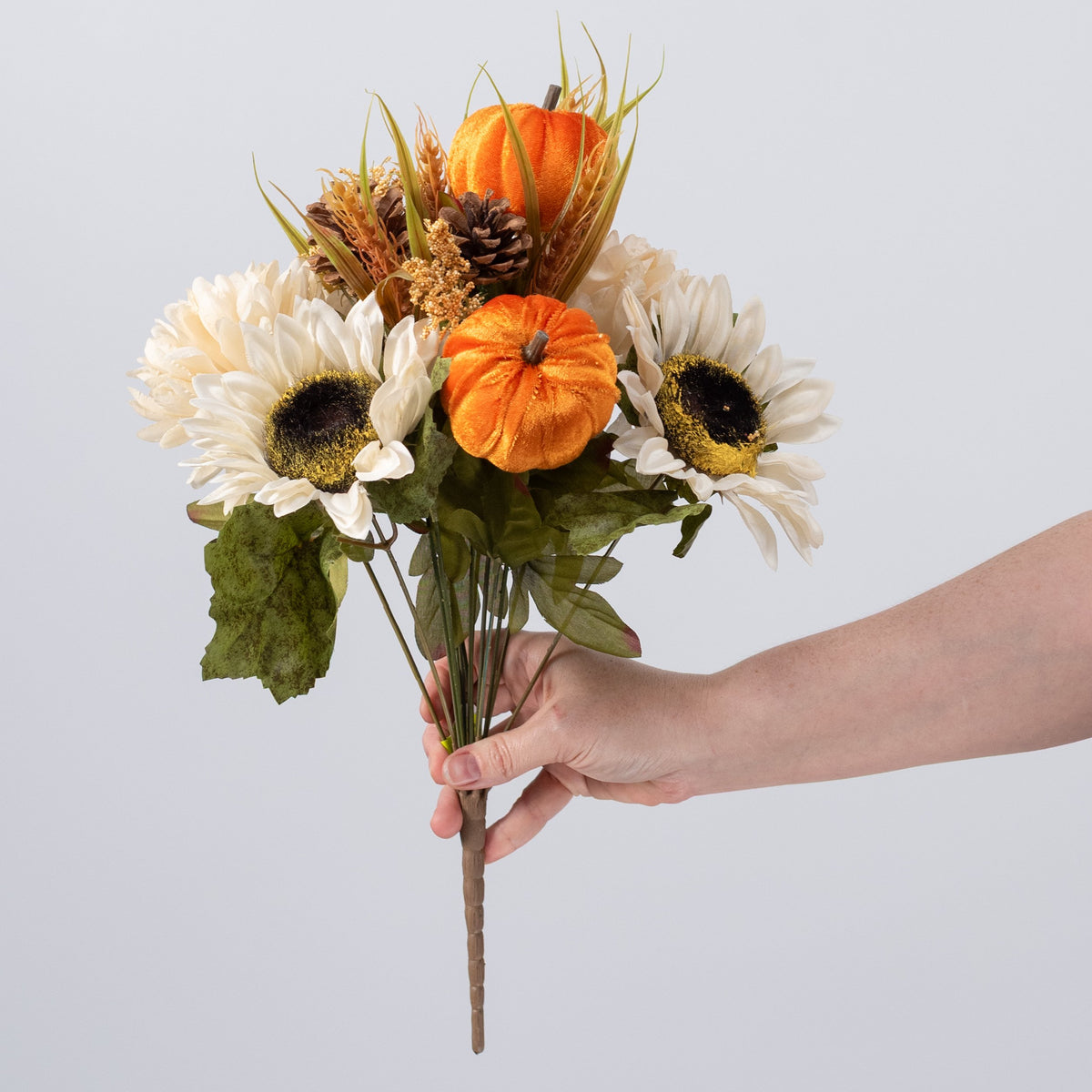 18" Sunflower Ball Mum Pumpkin Pinecone Bush: Cream & Orange detail photo 3