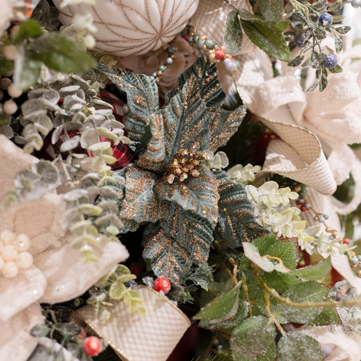 19" x 12" Poinsettia Stem: Smoke Blue & Champagne Lifestyle Photo