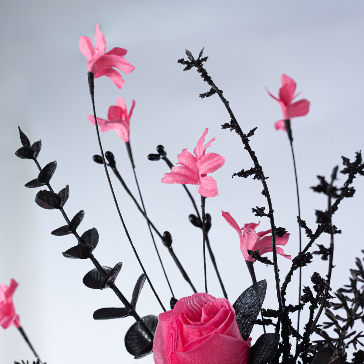 19" Fabric Rose & Flower Spray: Hot Pink & Black detail photo 4