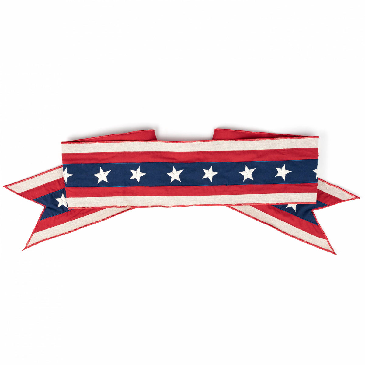 [D Stevens] 6" Linen Embroidered Stars and Stripes Ribbon Wreath Sash