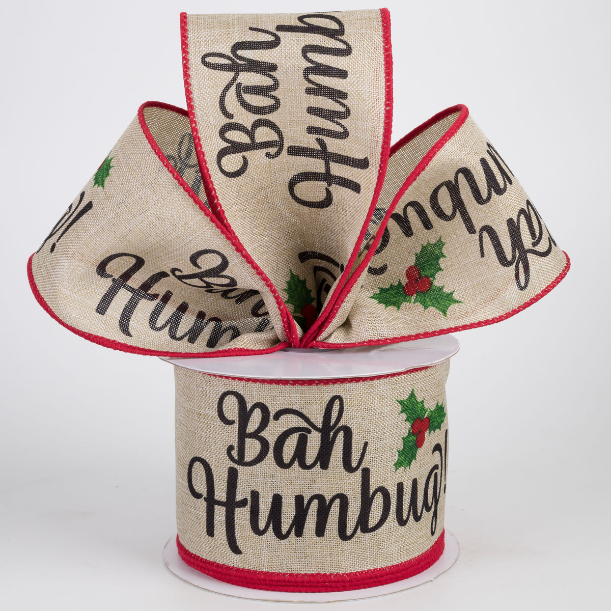 2.5" Bah Humbug Ribbon: Natural (10 Yards) Lifestyle Photo