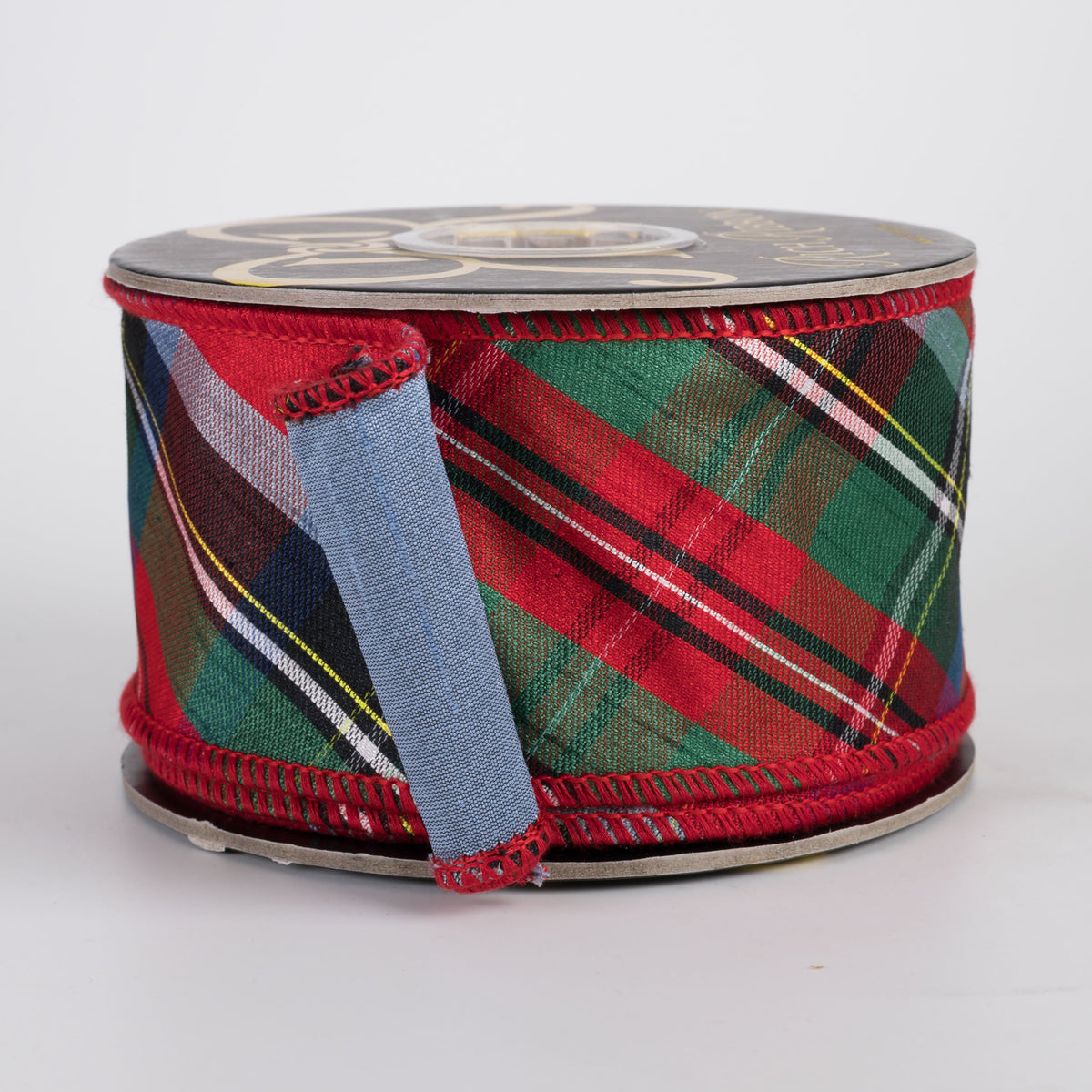 2.5" Bias Tartan Plaid Dupioni & Taffeta Fused Ribbon: Classic Red & Light Blue (10 Yards) Item Number: RR0087