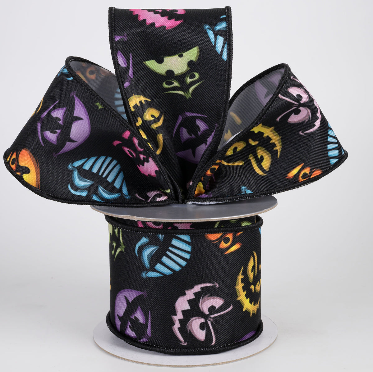 2.5" Brilliance Digital Print Jack-o-Lantern Faces Ribbon (10 Yards) Lifestyle Photo