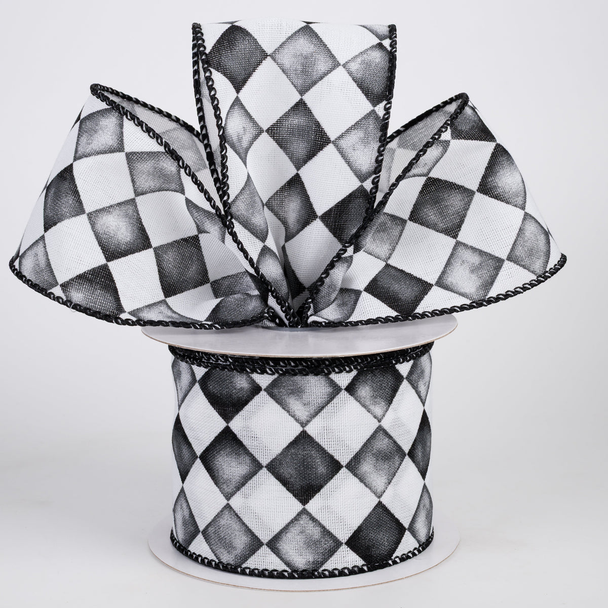 2.5" Canvas Tipsy Watercolor Checks Ribbon: Black (10 Yards) Lifestyle Photo
