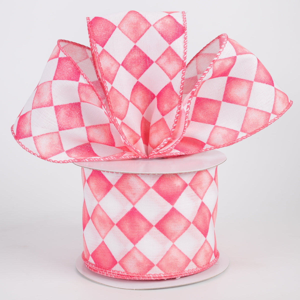 2.5" Canvas Tipsy Watercolor Checks Ribbon: Pink (10 Yards) Lifestyle Photo
