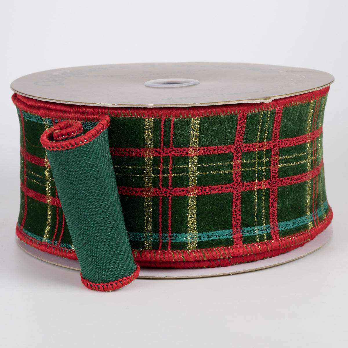 2.5" Designer Double Sided Velvet Plaid Ribbon: Green & Red (10 Yards) Item Number: 215116