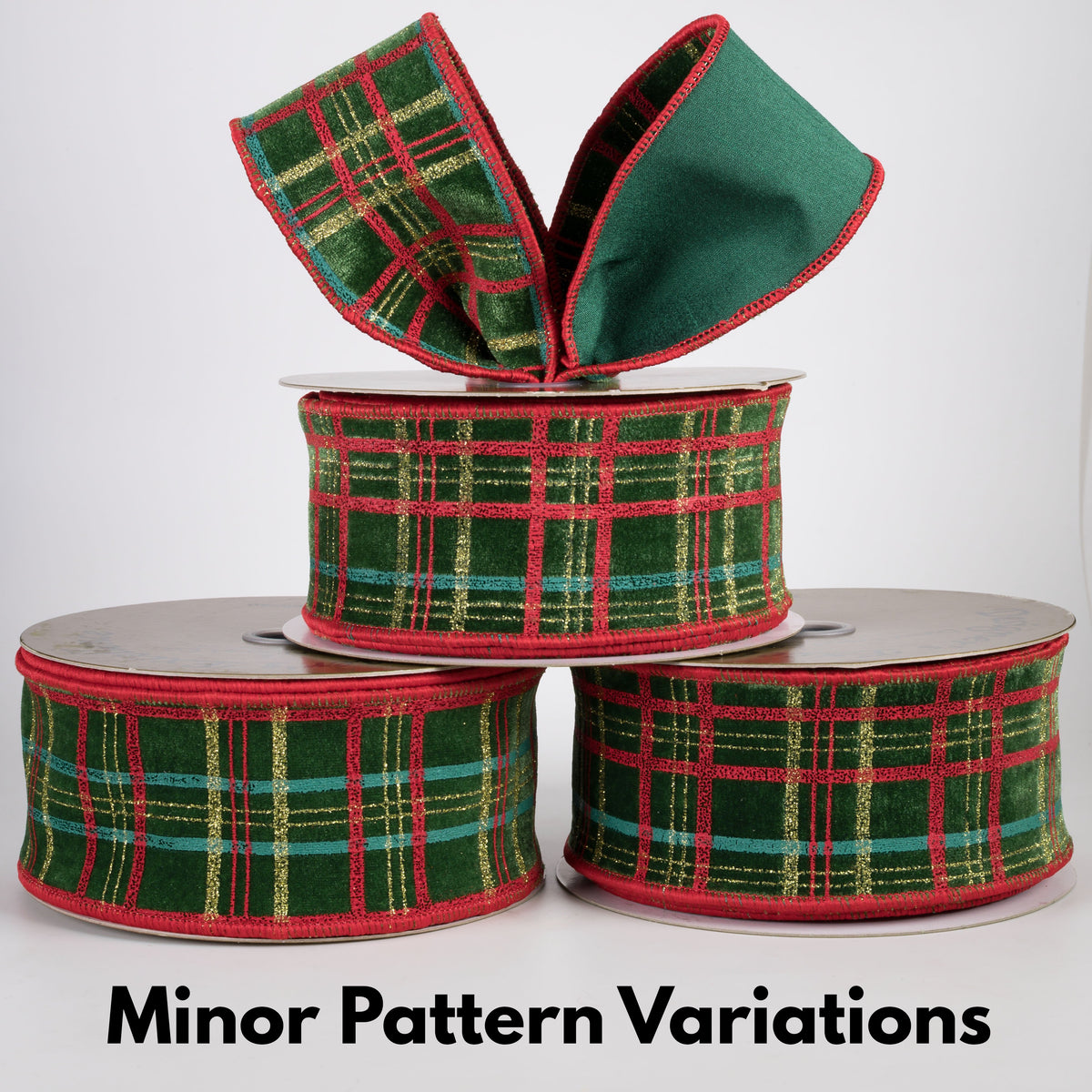 2.5" Designer Double Sided Velvet Plaid Ribbon: Green & Red (10 Yards) Lifestyle Photo