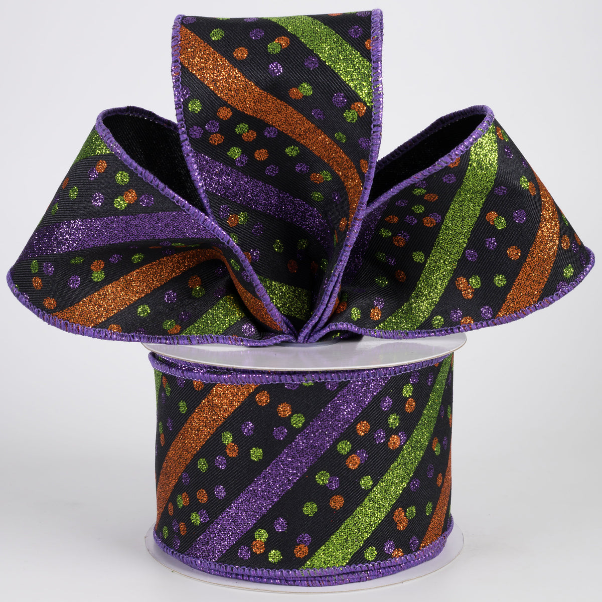 2.5" Diagonal Glitter Stripes & Confetti Dots Ribbon: Halloween (10 Yards) Lifestyle Photo