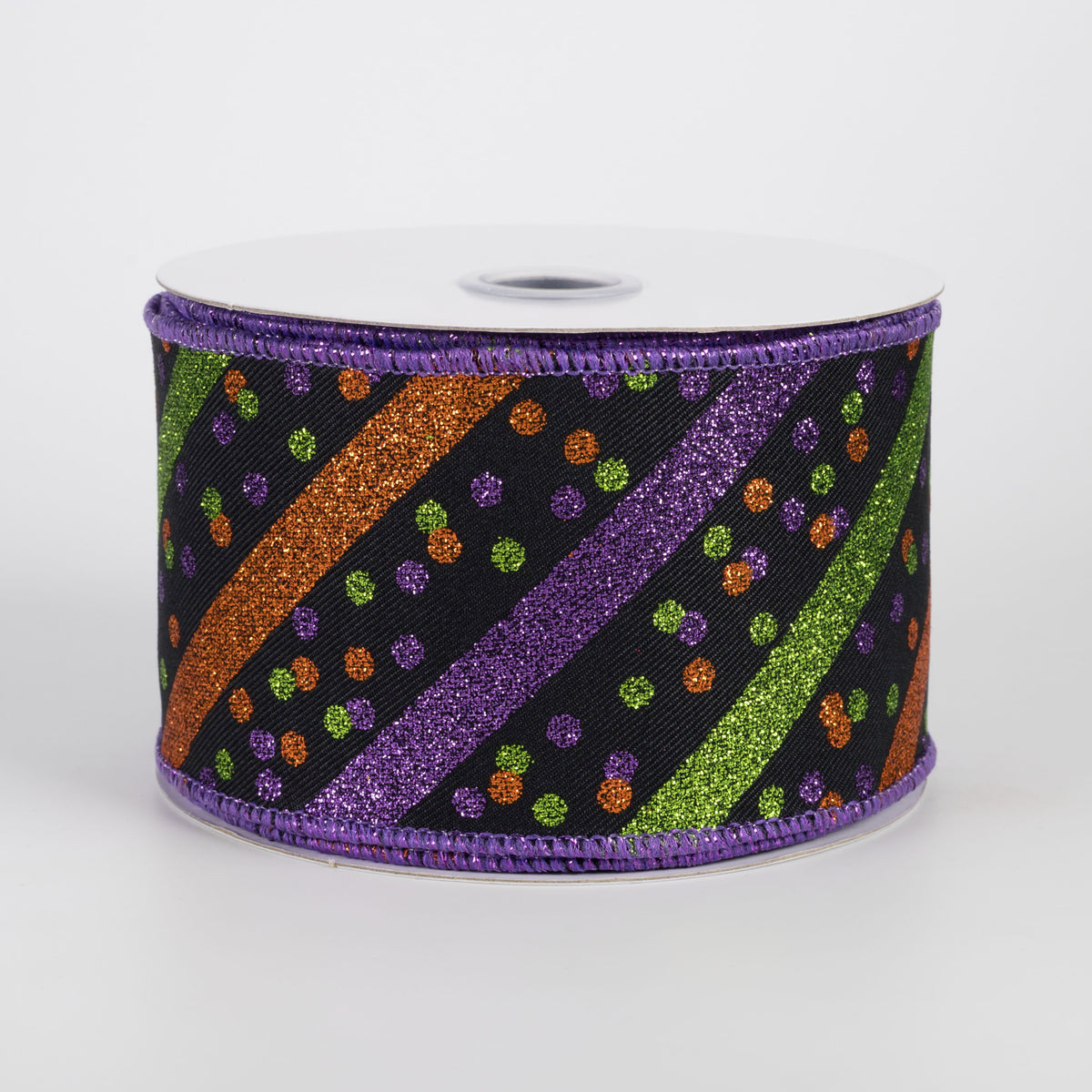 2.5" Diagonal Glitter Stripes & Confetti Dots Ribbon: Halloween (10 Yards) Item Number: RGF1993YR