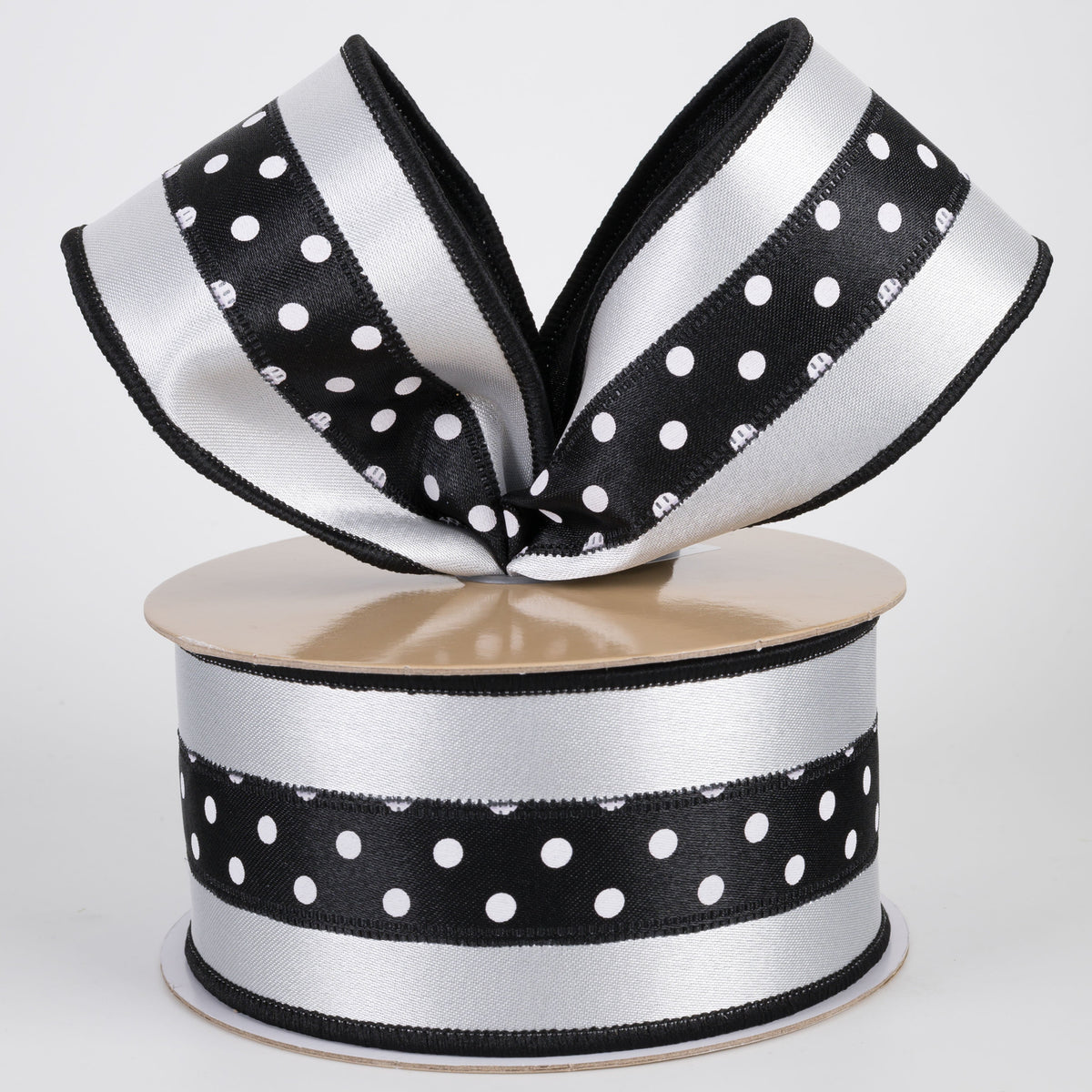 2.5" Double Sided Fused 3-in-1 Polka Dot Ribbon: Black & White (10 Yards) Lifestyle Photo